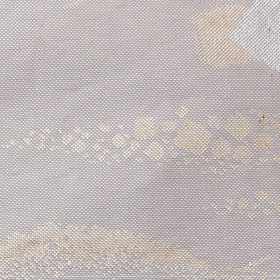 袋帯 帯丈444cm フォーマル 六通 Aランク 正絹 創作柄 銀系 ピンク系 1223-01975