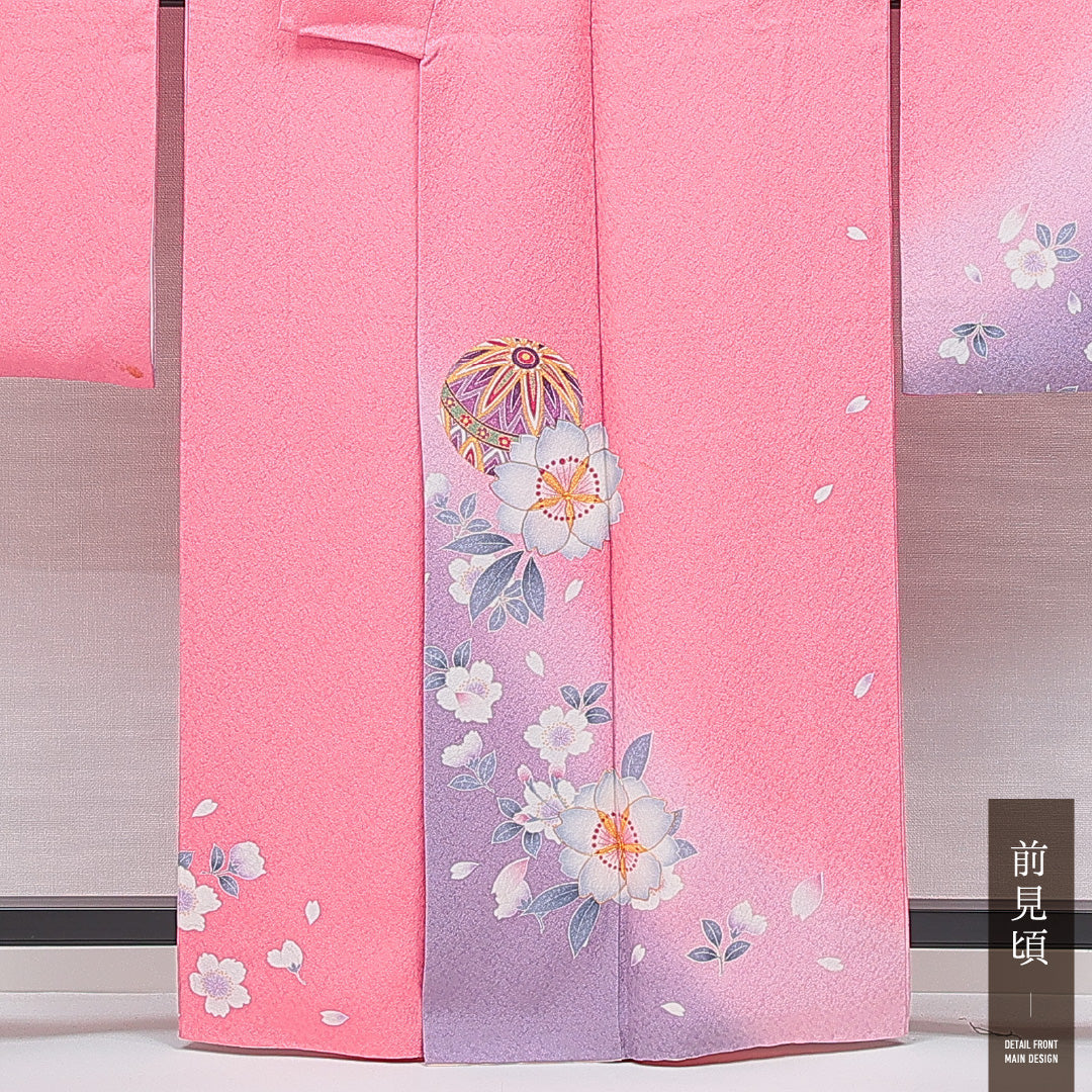 振袖 袷 身丈161cm 裄丈66cm フォーマル Cランク Lサイズ 正絹 広衿 毬 桜 1213-F0651
