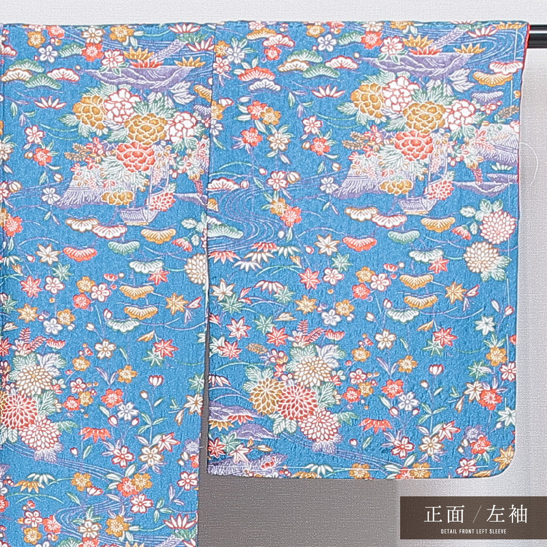 小紋 洗える着物 袷 身丈161cm 裄丈64cm ポリエステル Sランク Lサイズ 広衿 インフォーマル 古典柄 青系 1215-16208