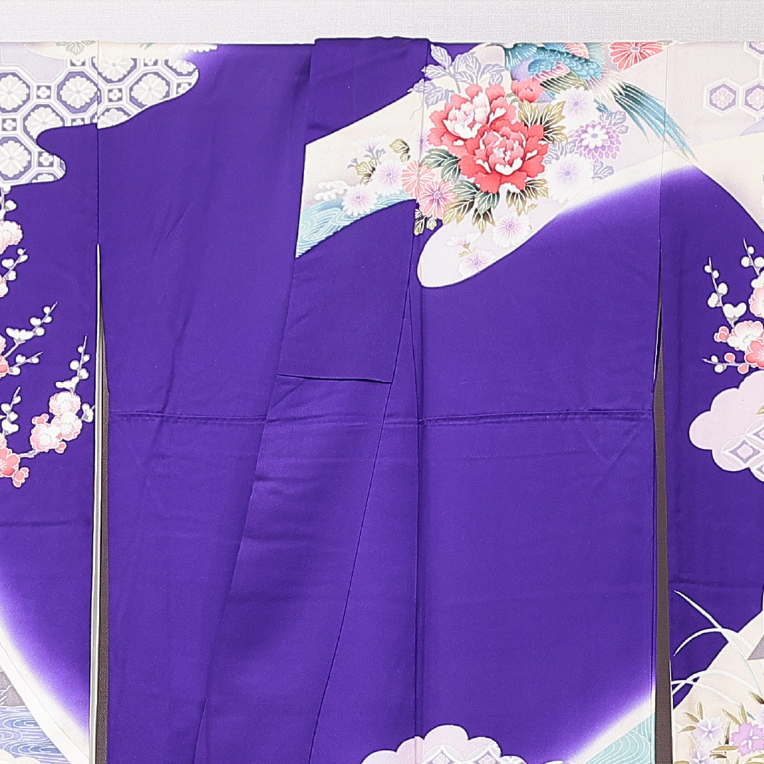 振袖 袷 身丈167cm 裄丈66cm フォーマル Aランク XLサイズ 正絹 広衿 雉 牡丹 1213-F0664
