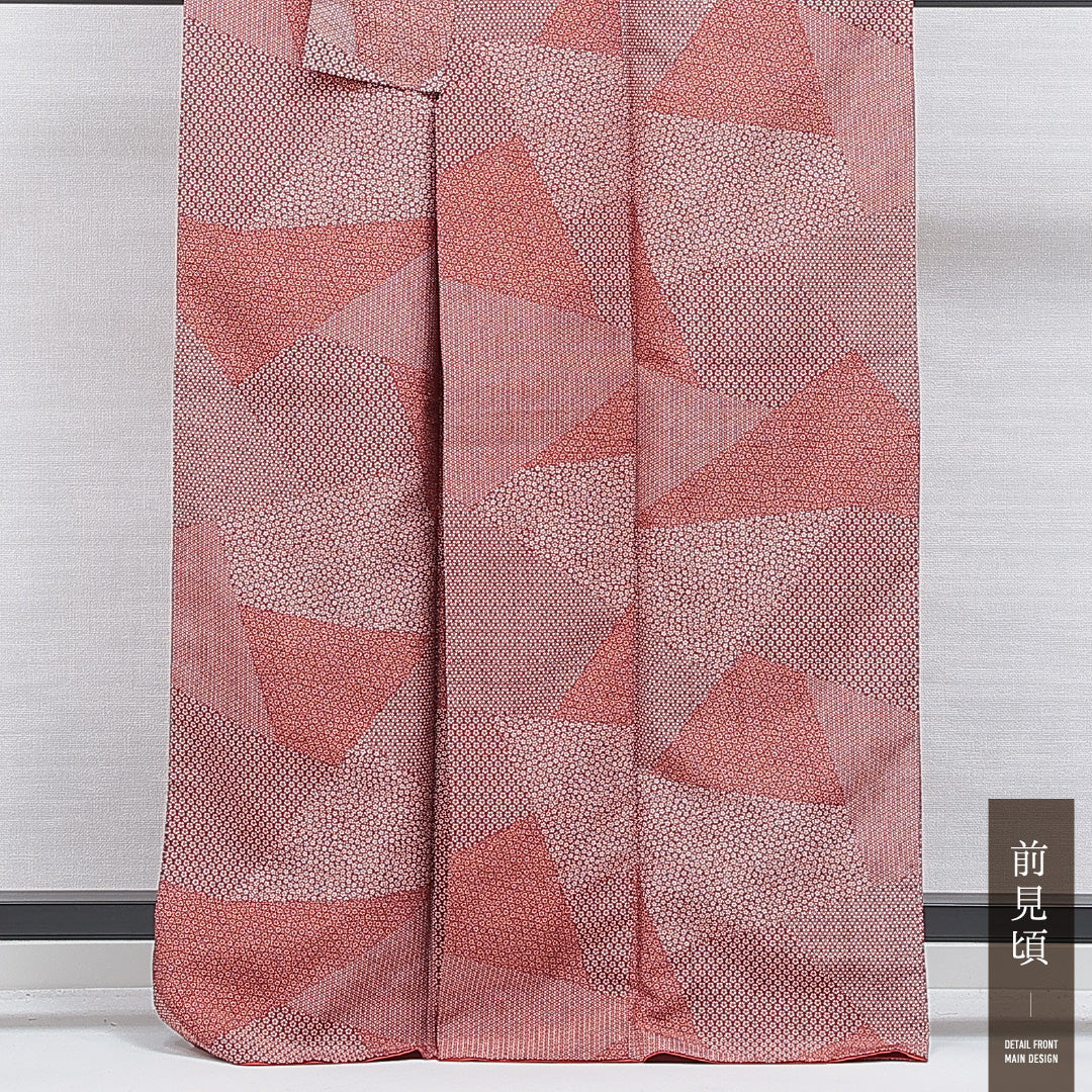 江戸小紋（寄せ柄） 洗える着物 袷 身丈164cm 裄丈67cm ポリエステル Aランク Lサイズ 広衿 インフォーマル 赤系 1262-16227