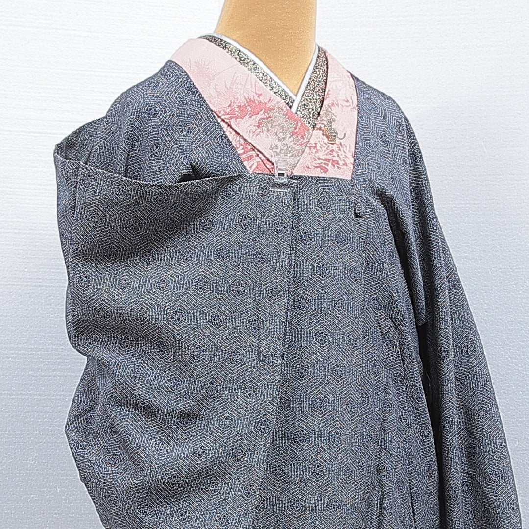 道行コート 洗える着物 袷 身丈83cm 裄丈65cm ポリエステル Sランク Mサイズ セミフォーマル 幾何学柄 グレー系 1263-16867