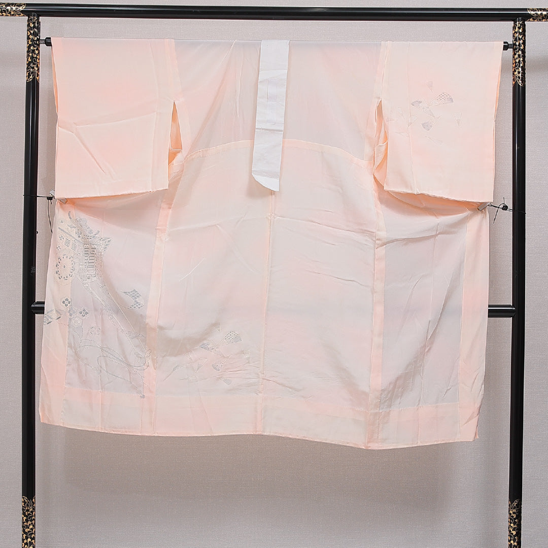 長襦袢 無双袖 身丈126cm 裄丈65cm 正絹 Sランク Mサイズ 扇子 ピンク系 RP 1239-16512