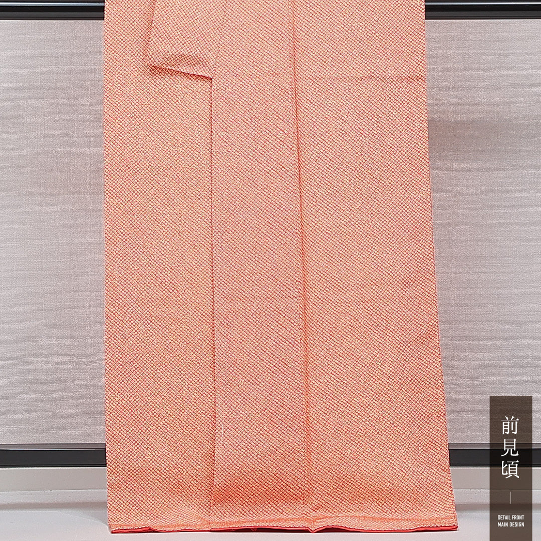 未使用品 小紋 袷 身丈168cm 裄丈64cm 正絹 Nランク インフォーマル 広衿 XLサイズ 鹿の子柄 朱系 RP 1221-15347