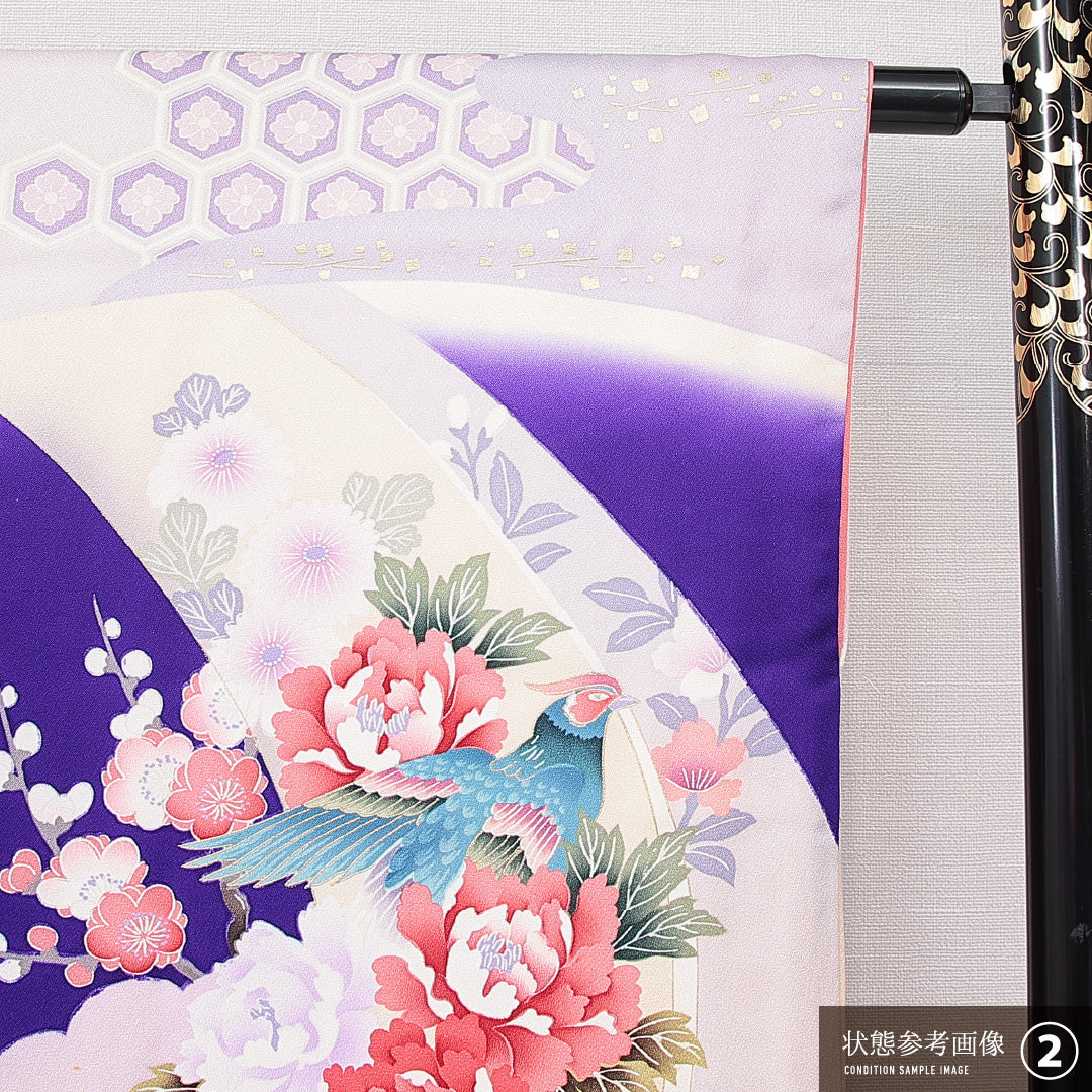 振袖 袷 身丈167cm 裄丈66cm フォーマル Aランク XLサイズ 正絹 広衿 雉 牡丹 1213-F0664