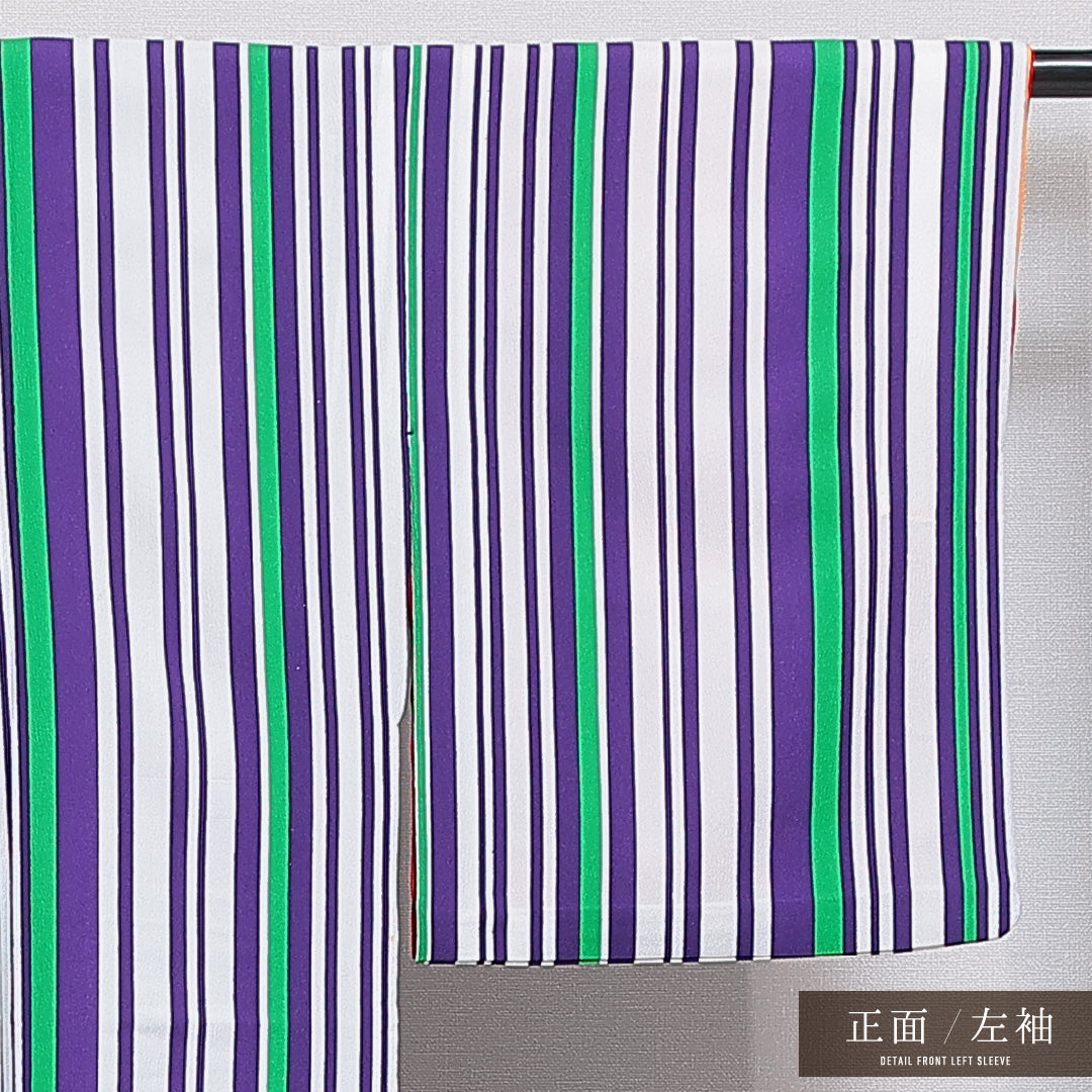 洗える着物 小紋 胴抜き 身丈149cm 裄丈62cm ポリエステル Aランク インフォーマル バチ衿 XSサイズ 縞 白系 RP 1221-16390