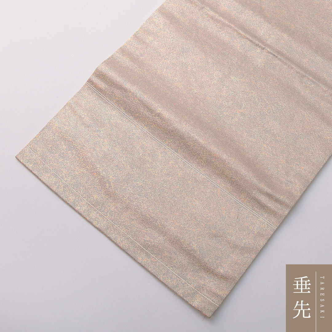 九寸名古屋帯 Cランク 帯丈349cm 正絹 六通 名古屋仕立て 織り・染め インフォーマル 紗綾型 菊 松 白系・銀系 RP 1245-03340