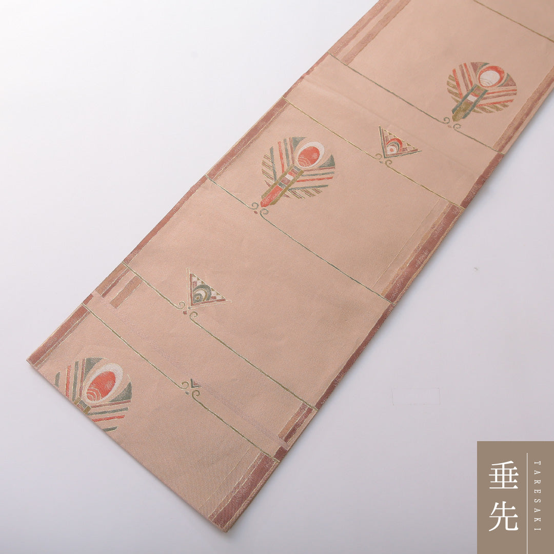 袋帯 帯丈436cm 正絹 六通 帯芯なし インフォーマル 創作柄 ベージュ系 1243-02061