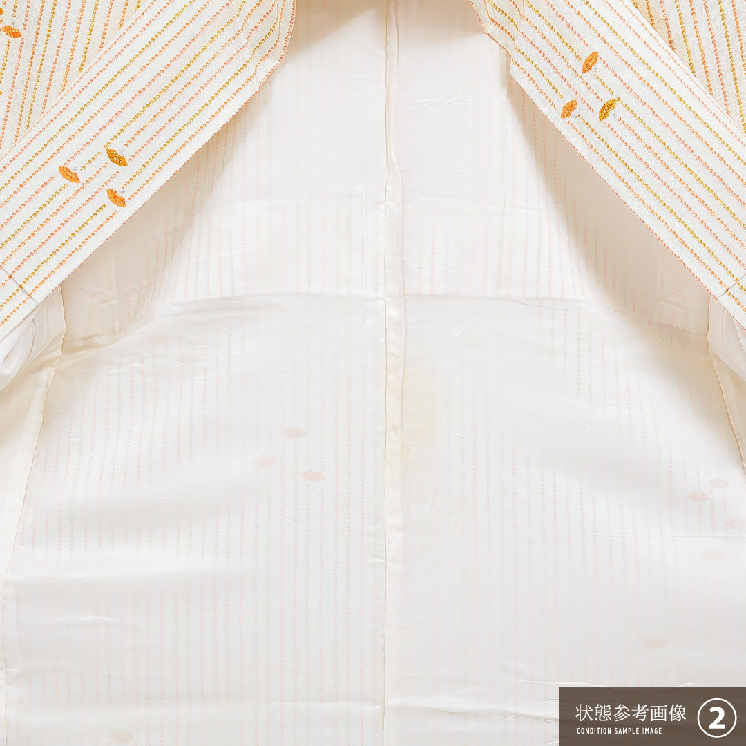 小紋 袷 身丈158cm 裄丈64cm 正絹 Sランク インフォーマル 広衿 Mサイズ 扇 鹿の子柄 クリーム系 RP 1221-16079