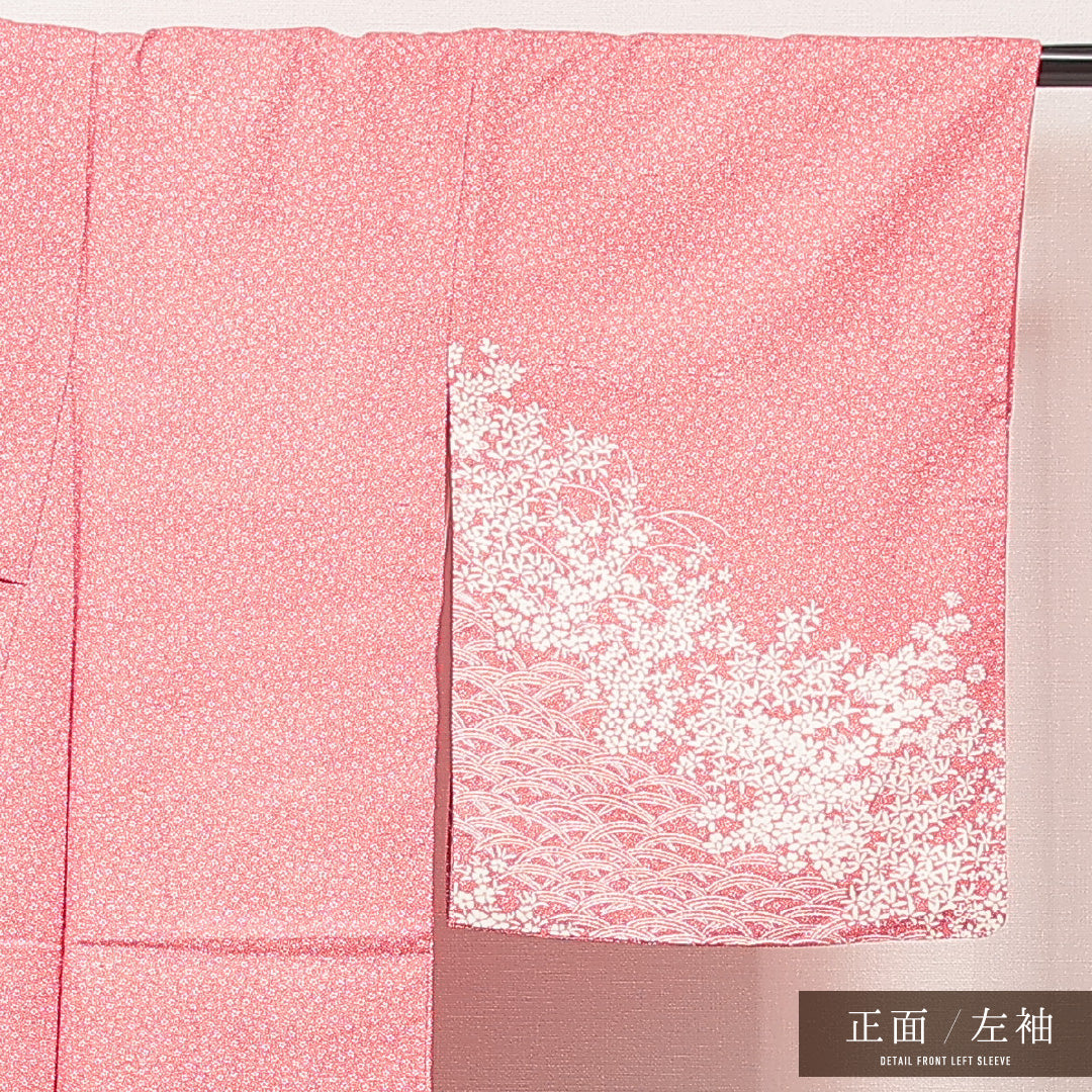 江戸小紋（大小霰） 洗える着物 袷 身丈158cm 裄丈63cm ポリエステル Sランク Mサイズ 広衿 インフォーマル 花柄 訪問着 ピンク系 1262-16904