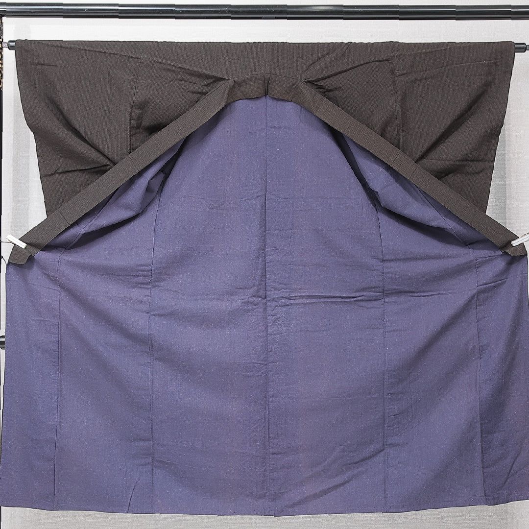 男着物 単衣 身丈132cm 裄丈63cm 正絹 Cランク カジュアル 棒衿 XSサイズ 格子 茶系 LP 1224-15239