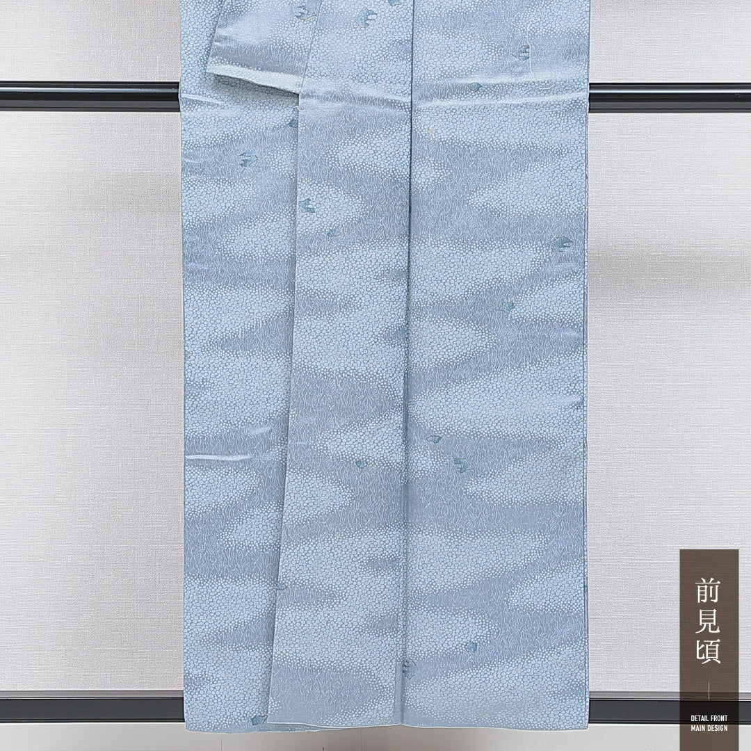 洗える着物 小紋 袷 身丈154cm 裄丈63cm ポリエステル Cランク インフォーマル 広衿 Sサイズ 創作柄 水色系 LP 1221-16260