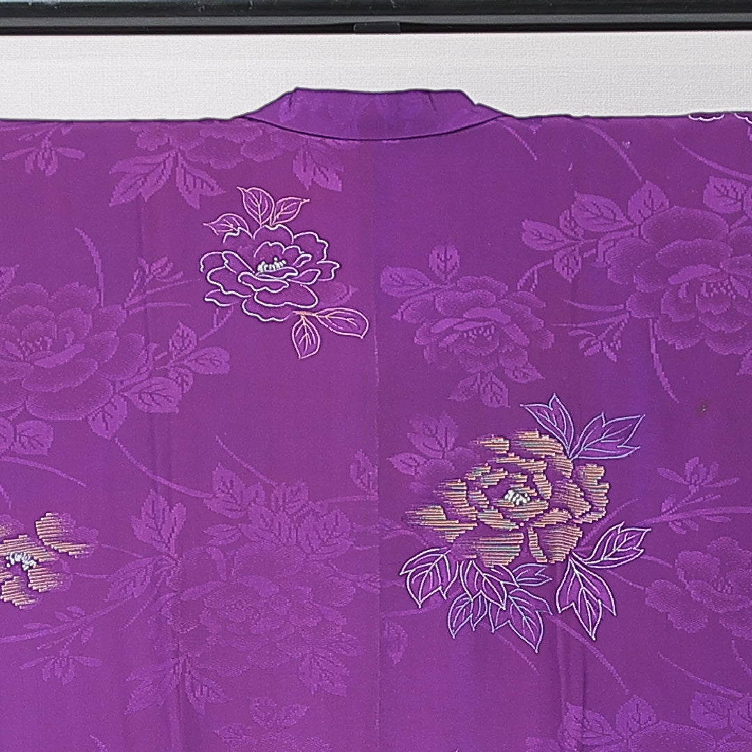 アンティーク 道行コート 袷 身丈112cm 裄丈63cm 正絹 Aランク Sサイズ 牡丹 紫系 M4 1237-15165