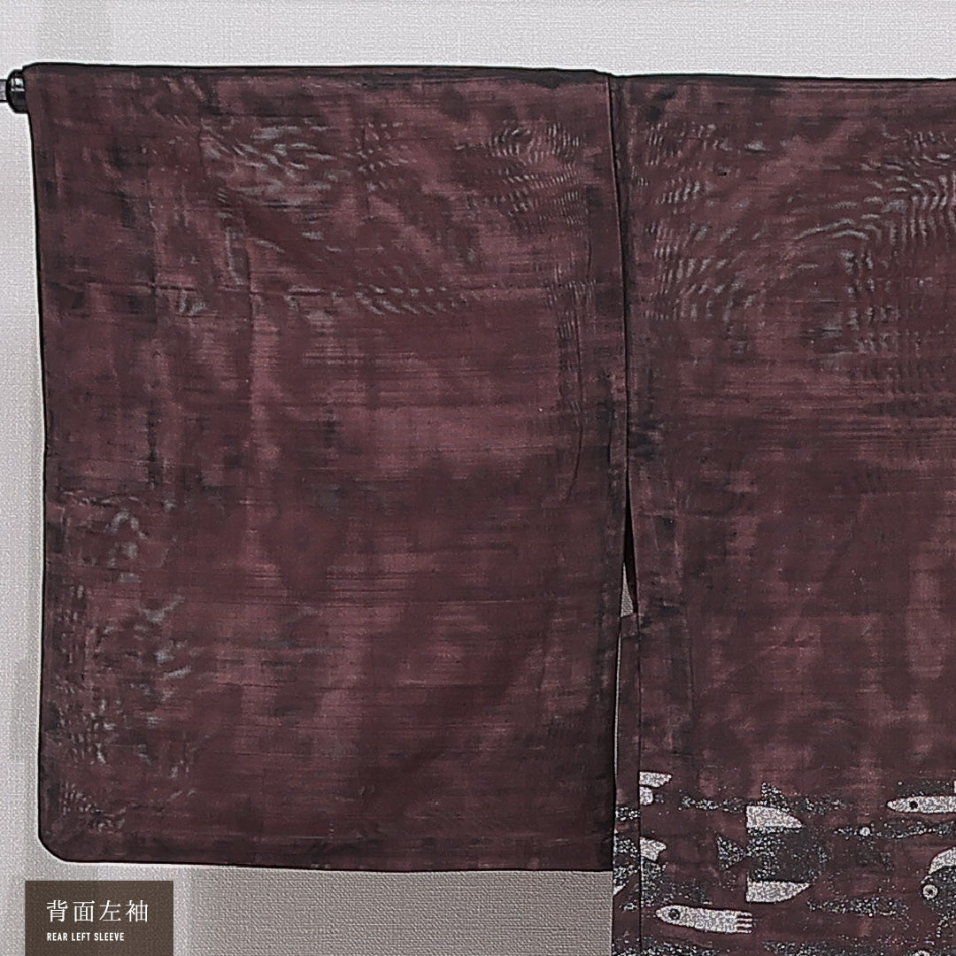 夏物 道中着 二重紗 身丈77cm 裄丈65cm 正絹 Sランク カジュアル Mサイズ 抽象柄 素朴 落ち着き 茶系 RP 1236-15458