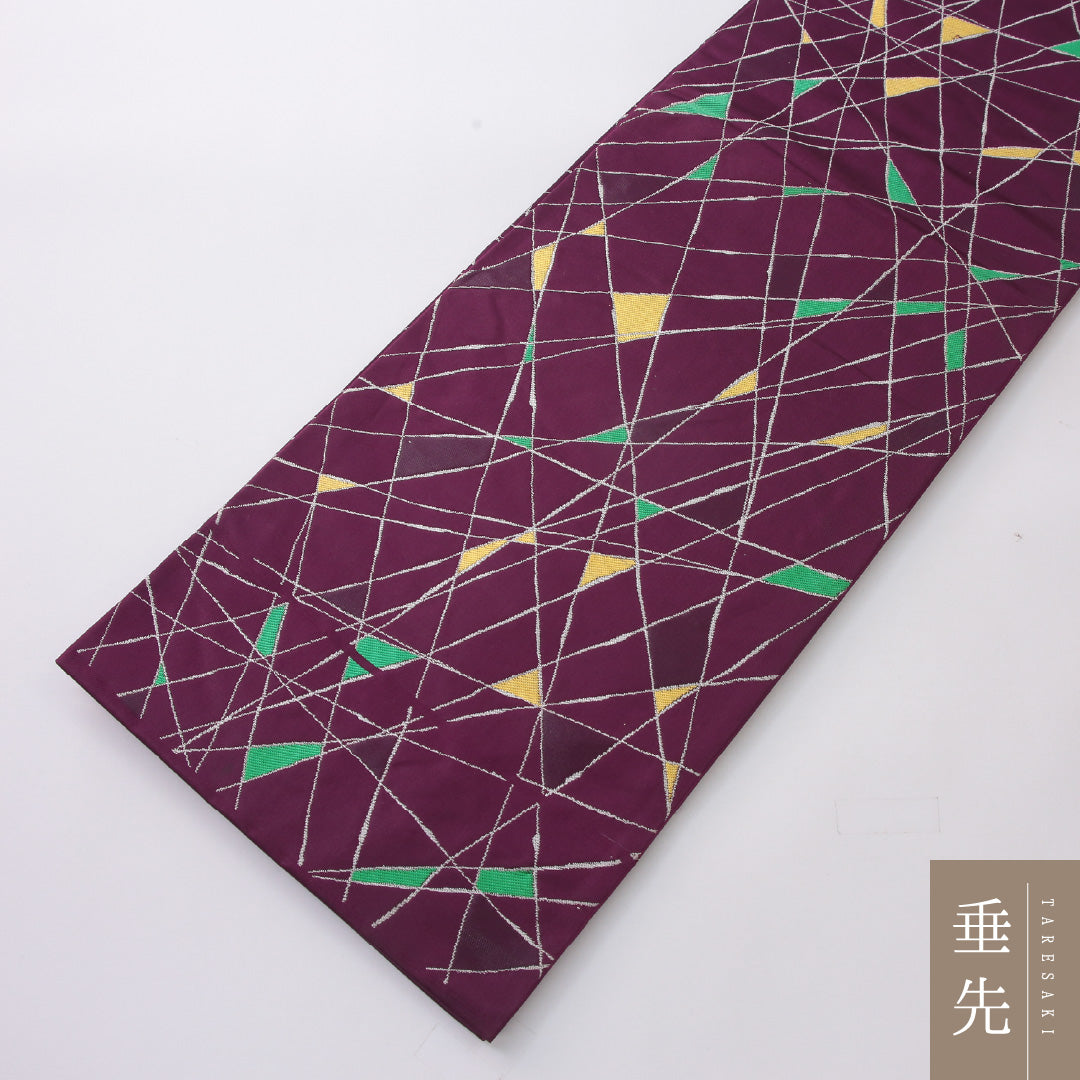 袋帯 帯丈434cm インフォーマル 六通 帯芯なし Cランク 正絹 創作柄 紫系 1223-02246
