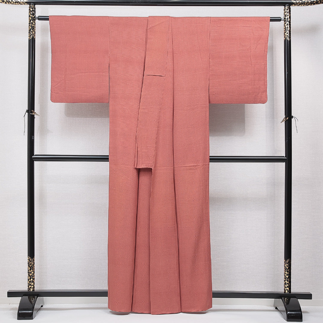 色無地 袷 身丈160cm 裄丈64cm 正絹 Cランク インフォーマル 広衿 Lサイズ 無地 朱系 HP 1219-15585