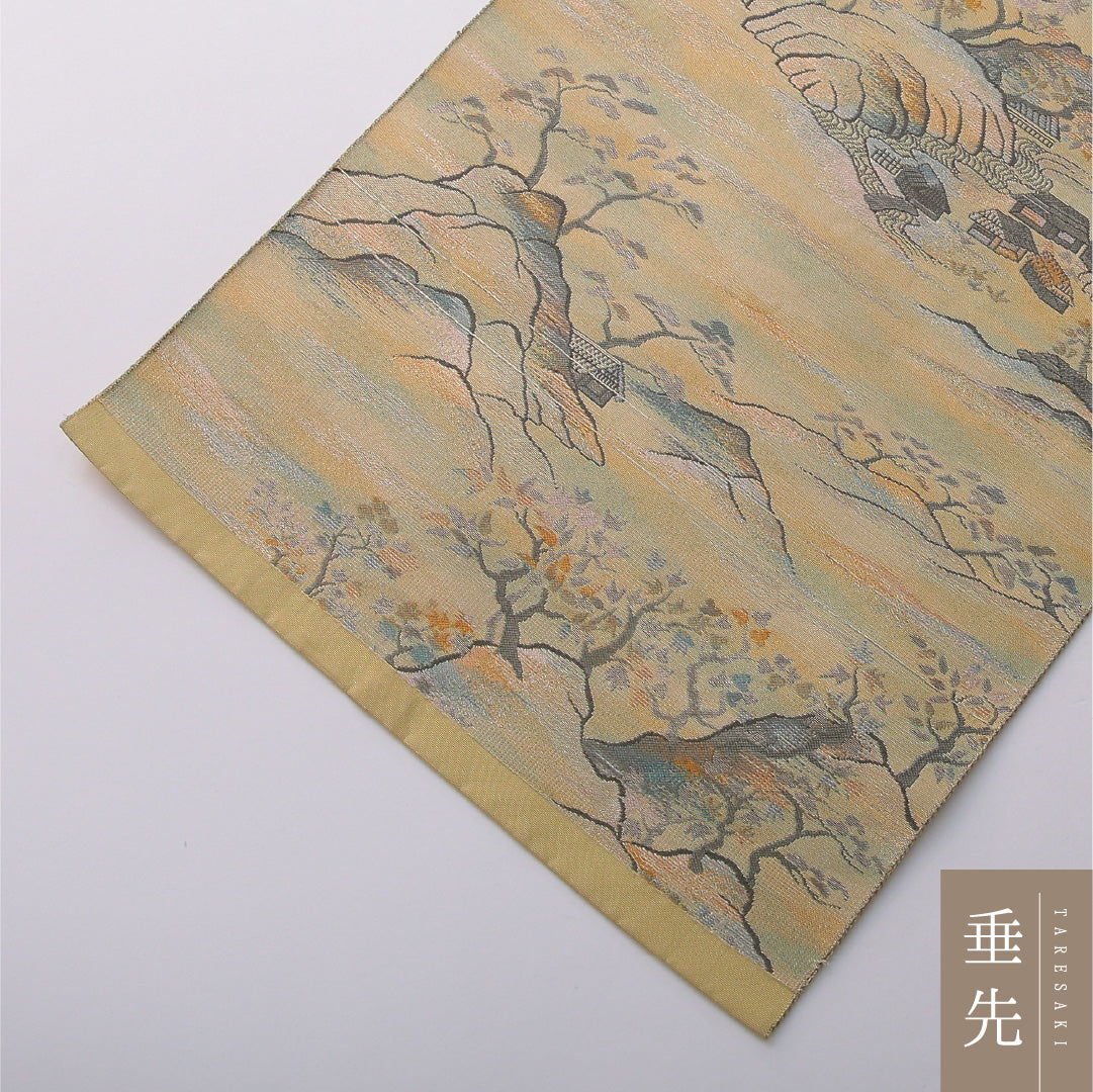 八寸名古屋帯 Aランク 帯丈371cm 正絹 六通 松葉仕立て 帯芯なし 織り インフォーマル 茶屋辻 多色系 RP 1245-03540