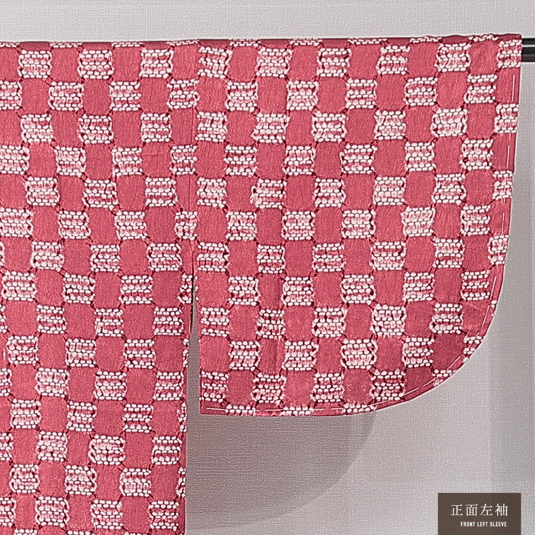 道中着 袷 身丈72cm 裄丈62cm 正絹 Aランク Sサイズ カジュアル 創作柄 ピンク系 1264-15122