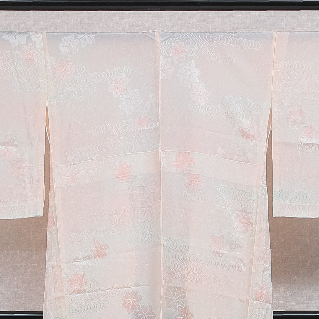 長襦袢 単衣 身丈127cm 裄丈64cm 正絹 Sランク Mサイズ 観世水 紅葉 ピンク系 RP 1239-16576