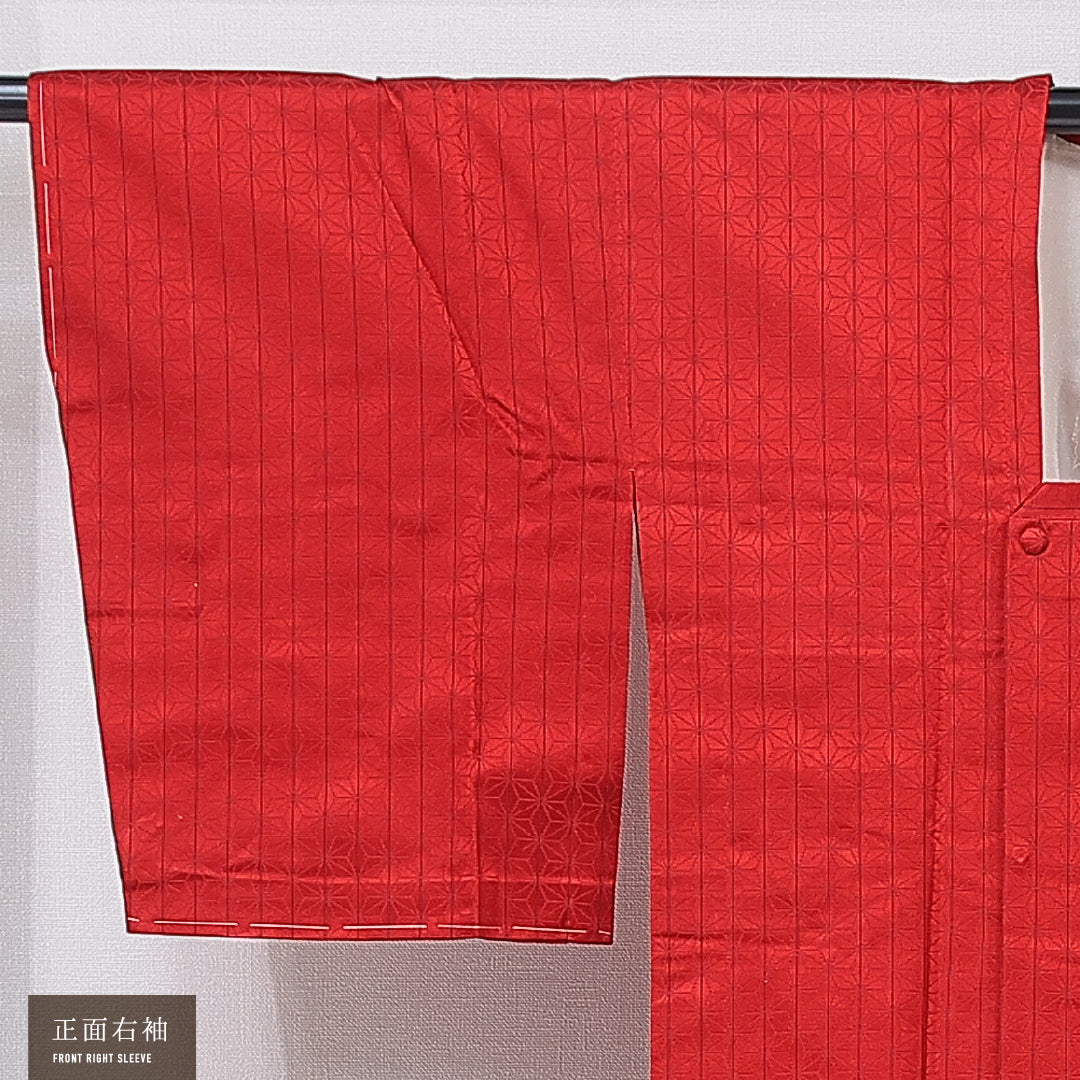 道行コート 袷 身丈134cm 裄丈64cm 正絹 Sランク セミフォーマル Mサイズ 麻の葉 古典的 シンプル 赤系 HP 1237-16783