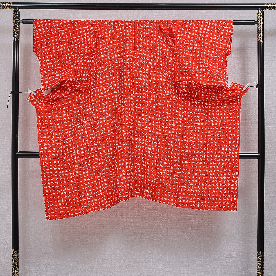 アンティーク 長襦袢 無双袖 身丈122cm 裄丈61cm 正絹 Aランク Sサイズ 創作柄 赤系 1229-16481