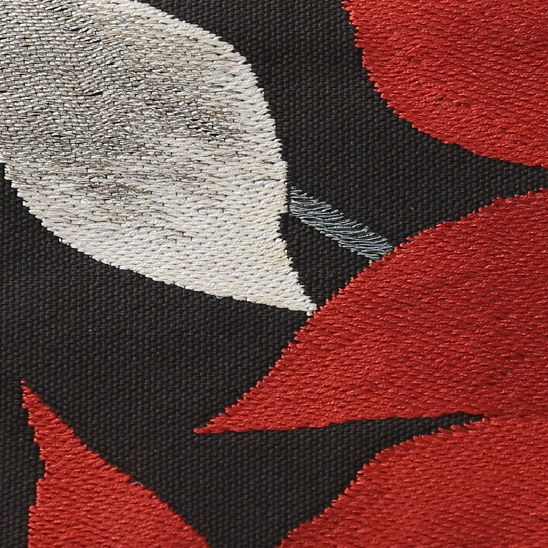 九寸名古屋帯 帯丈359cm カジュアル 名古屋仕立て 六通 Cランク 正絹 綴れ織 百合 黒系 1224-03822