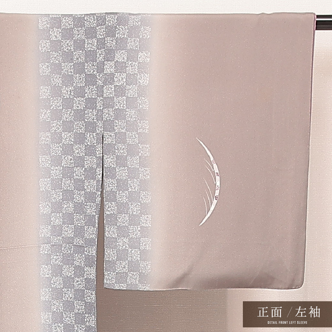 付下げ 袷 身丈174cm 裄丈68cm 正絹 Cランク 2XLサイズ 広衿 インフォーマル 市松 創作柄 グレー系 1261-16879