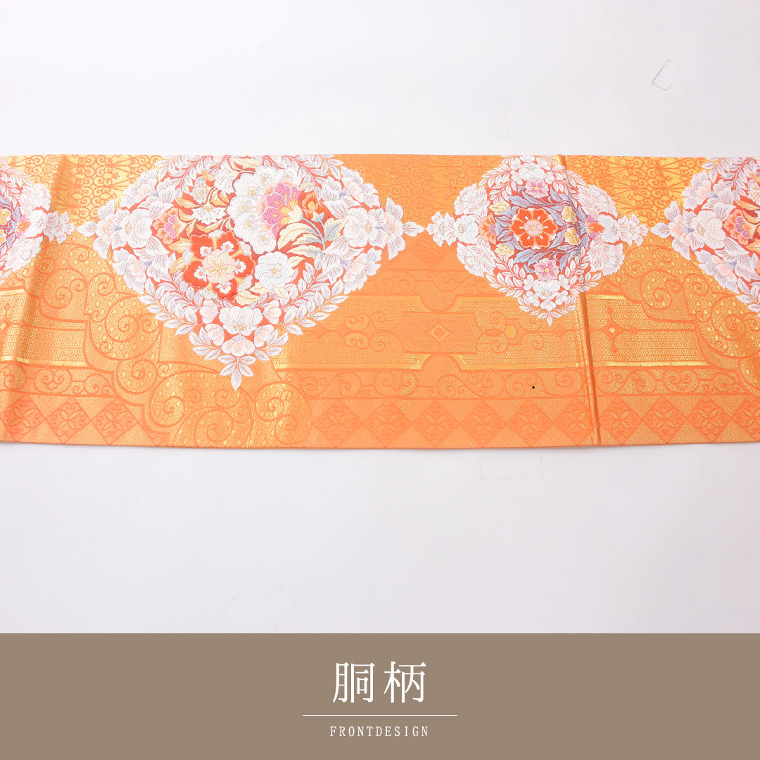 袋帯 帯丈428cm 西方煌秀華文 フォーマル 六通 Sランク 正絹 宝相華 ピンク系 金系 1223-02243