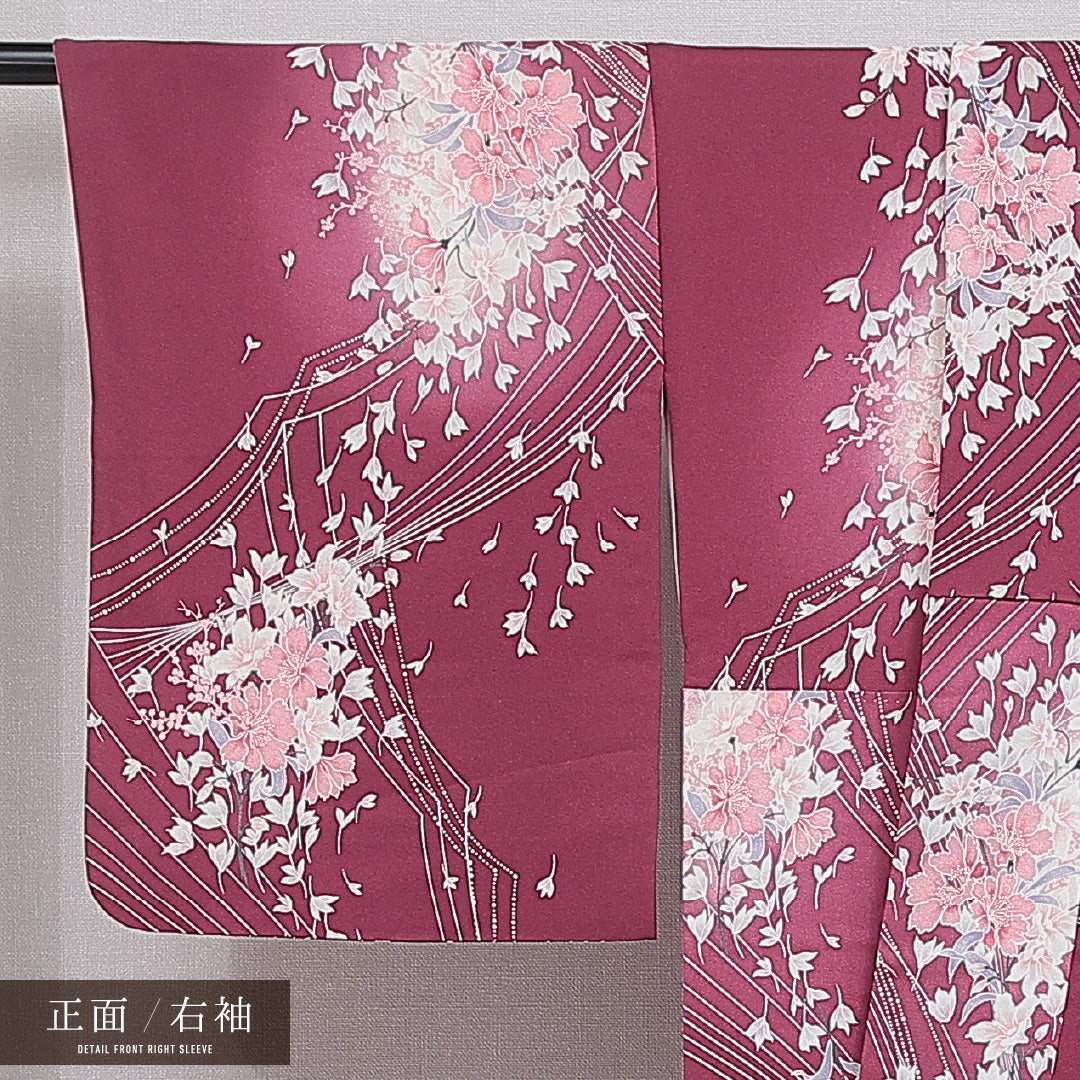 洗える着物 小紋 袷 身丈164cm 裄丈67cm ポリエステル Aランク インフォーマル 広衿 Lサイズ 木蓮 紫系 RP 1221-16406