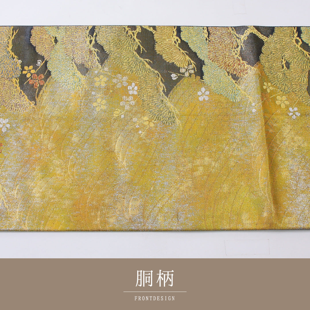 袋帯 帯丈428cm 正絹 六通 フォーマル 老松 荒磯 砂子 金系 1243-02196