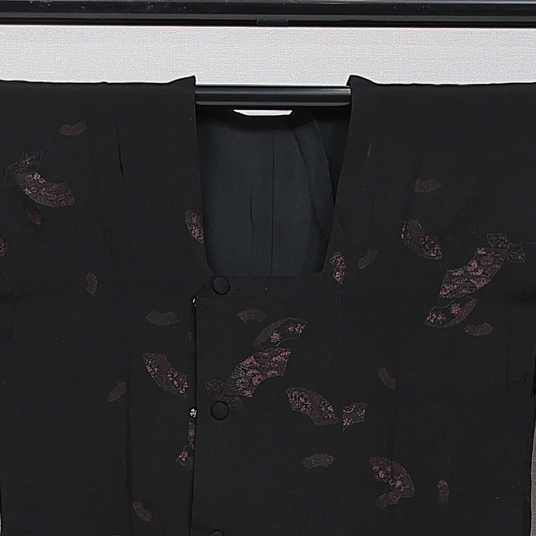 アンティーク 道行コート 袷 身丈81cm 裄丈62cm 正絹 Aランク Sサイズ 扇 黒系 1263-15461