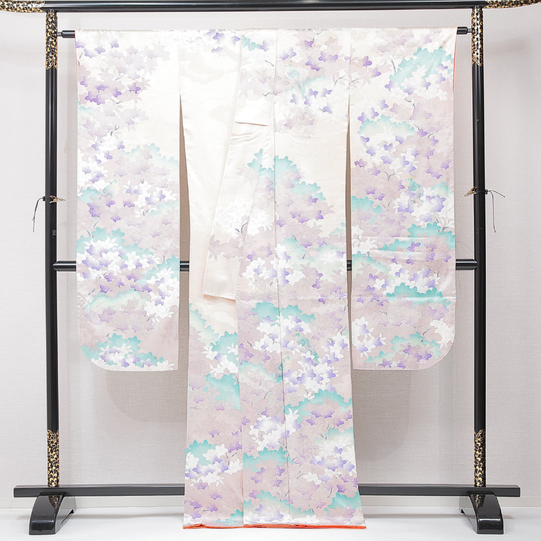振袖 袷 身丈171cm 裄丈66cm フォーマル Cランク 2XLサイズ 正絹 広衿 鳥 桔梗 1213-F0685