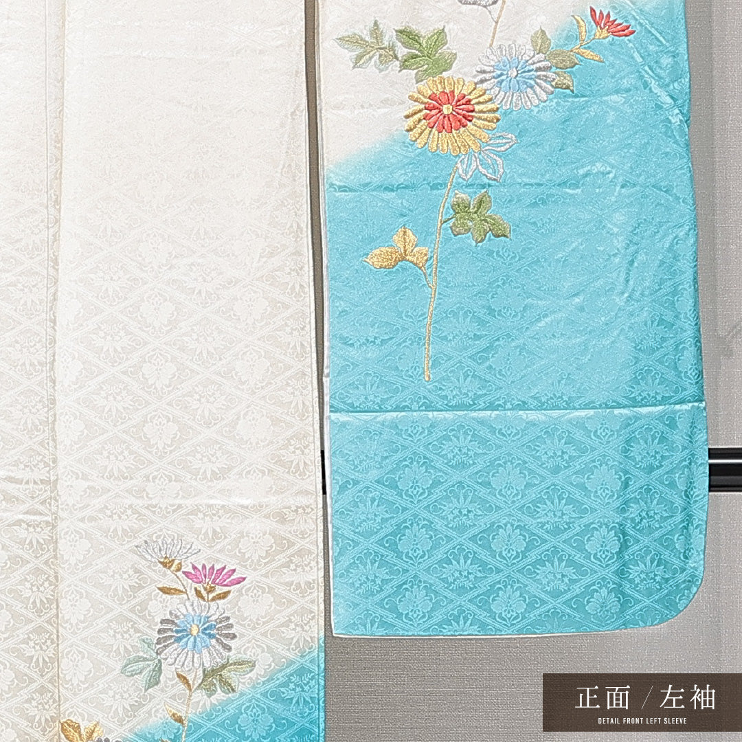 振袖 袷 身丈163cm 裄丈60cm フォーマル Cランク Lサイズ 正絹 広衿 松皮菱 菊 1213-F0672