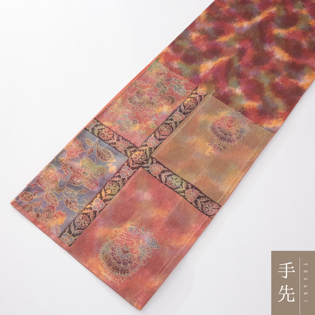 袋帯 帯丈412cm 正絹 六通 帯芯なし フォーマル 唐草華文 多色系 1243-02253