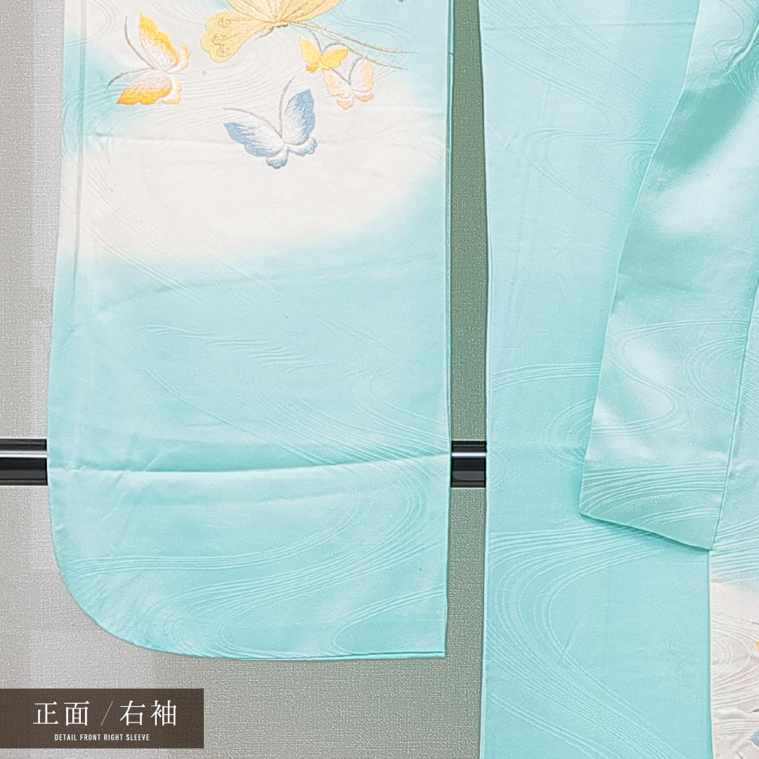 振袖 袷 身丈158cm 裄丈64cm フォーマル Cランク Mサイズ 正絹 広衿 蝶 刺繍 1213-F0650