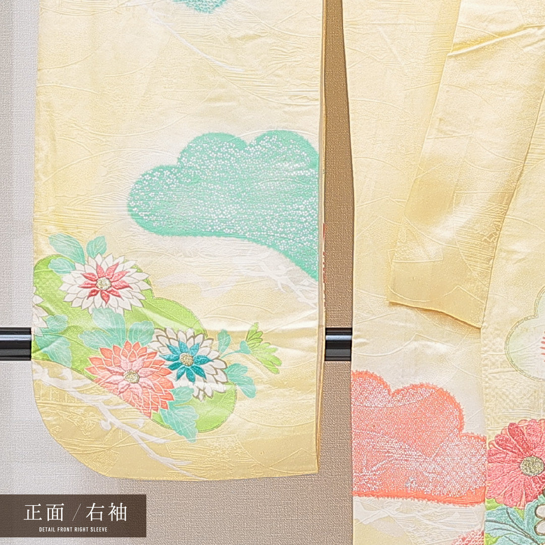 振袖 袷 身丈154cm 裄丈61cm フォーマル Cランク Sサイズ 正絹 広衿 菊 刺繍 金駒刺繍 1213-F0688