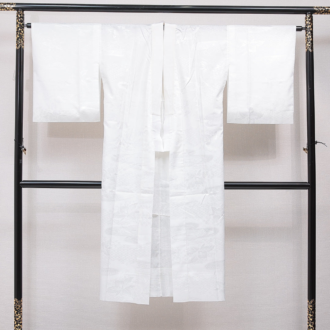 夏物 長襦袢 絽 身丈132cm 裄丈64cm 正絹 Sランク XLサイズ 流水 花柄 白系 RP 1239-15417