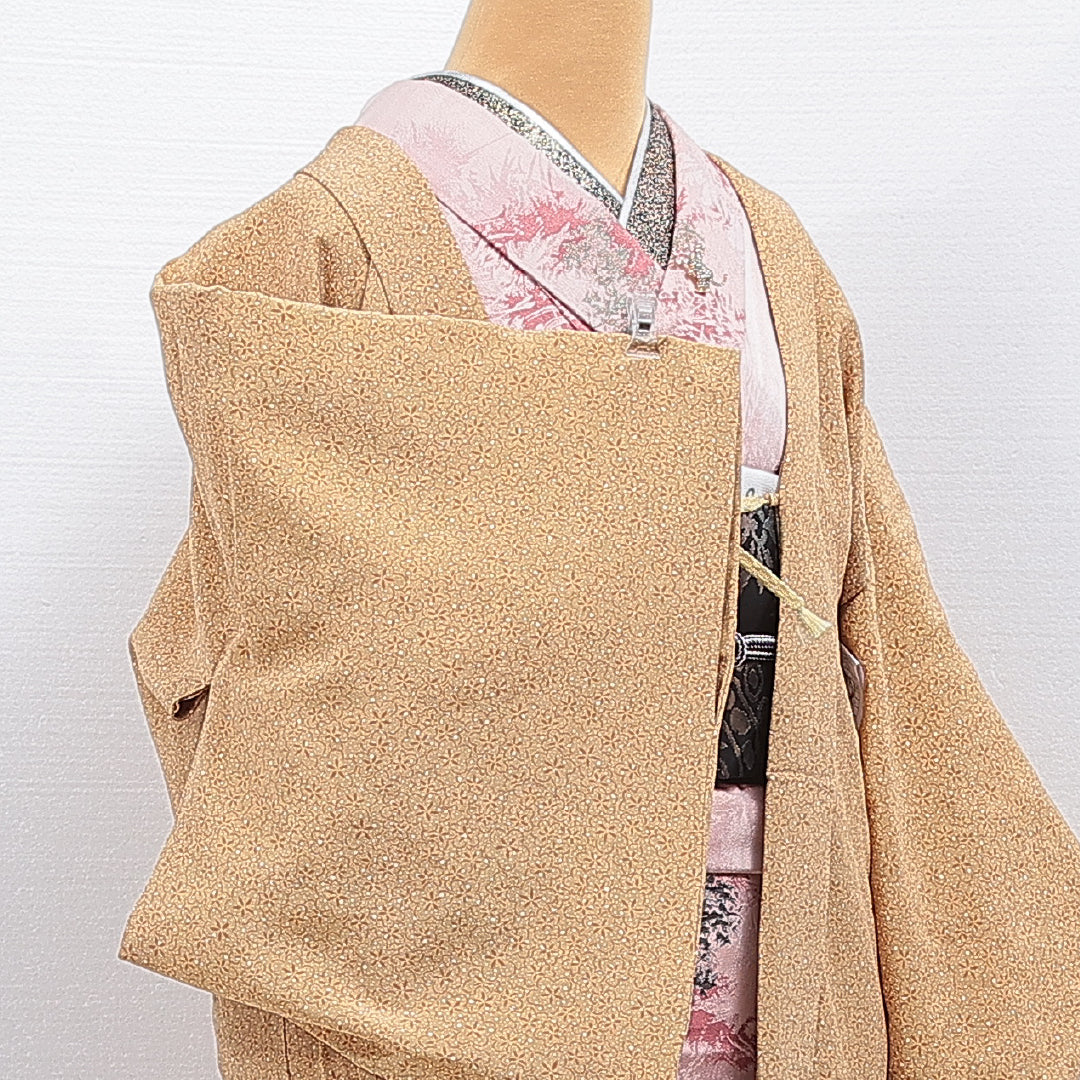 羽織 袷 身丈79cm 裄丈63cm 正絹 Aランク カジュアル Sサイズ 紐あり 梅 黄系 HP 1232-16126