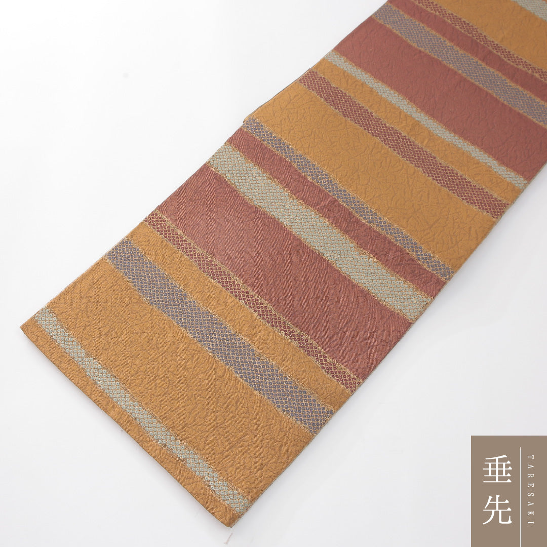袋帯 帯丈432cm 正絹 六通 帯芯なし インフォーマル 抽象柄 金系 1243-02266