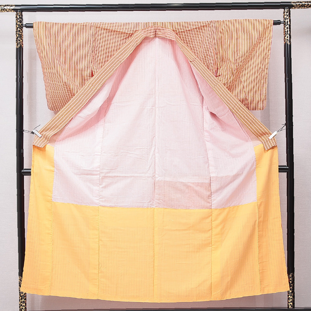アンティーク 紬 袷 身丈153cm 裄丈63cm 正絹 Aランク バチ衿 Sサイズ 縞 多色系 RP 1223-16771