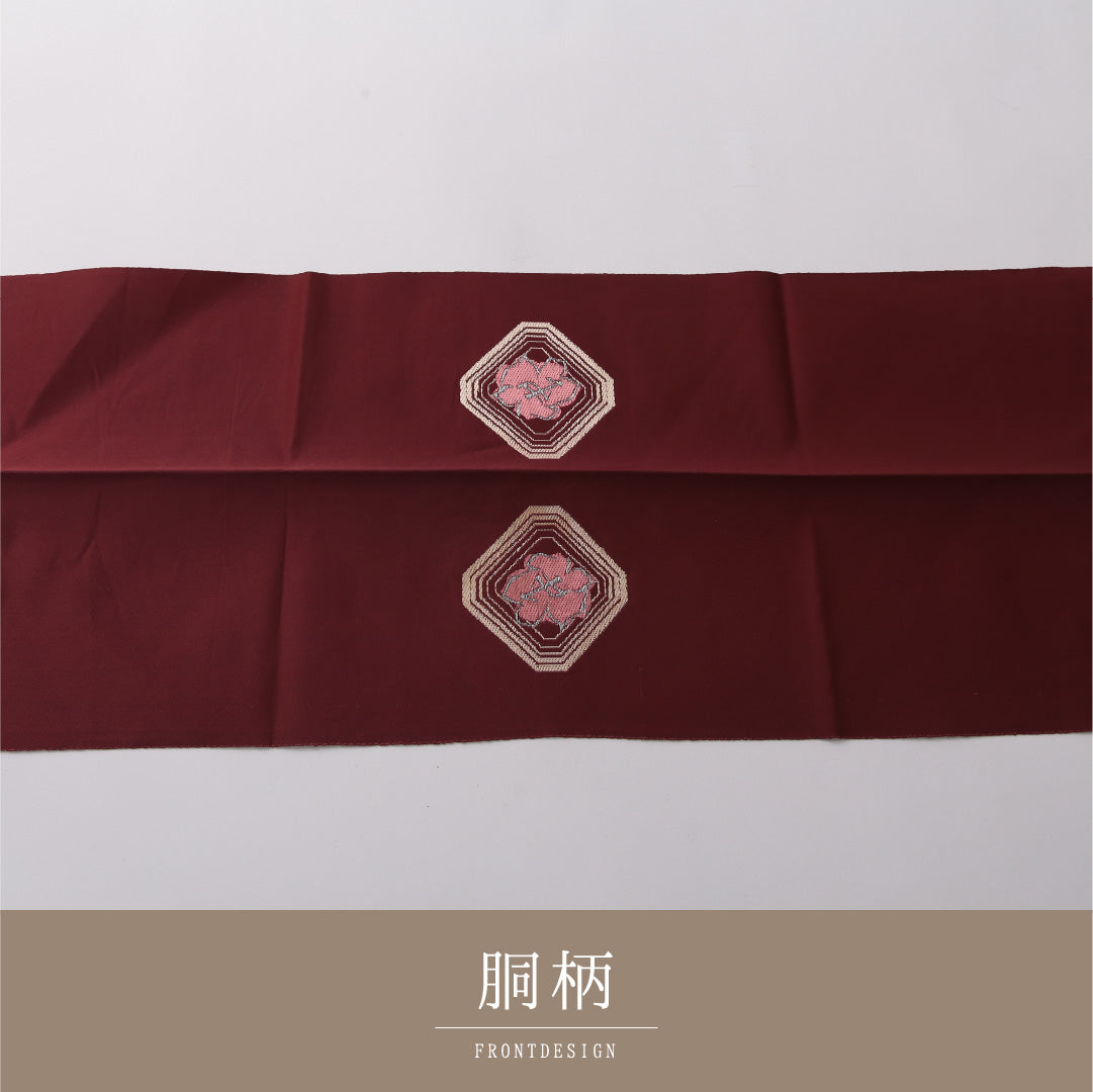 八寸名古屋帯 Cランク 帯丈328cm 正絹 ポイント柄 開き仕立て 織り インフォーマル 薔薇 深い赤系 M4 1245-03257