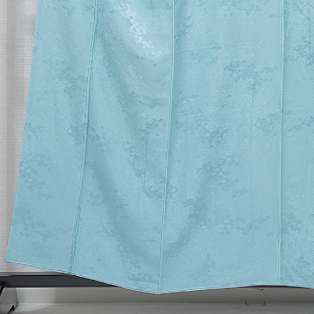 色無地 袷 身丈157cm 裄丈64cm 正絹 Bランク Mサイズ 広衿 一つ紋（橘） セミフォーマル 紋意匠 紅葉 無地 水色系 1214-15670