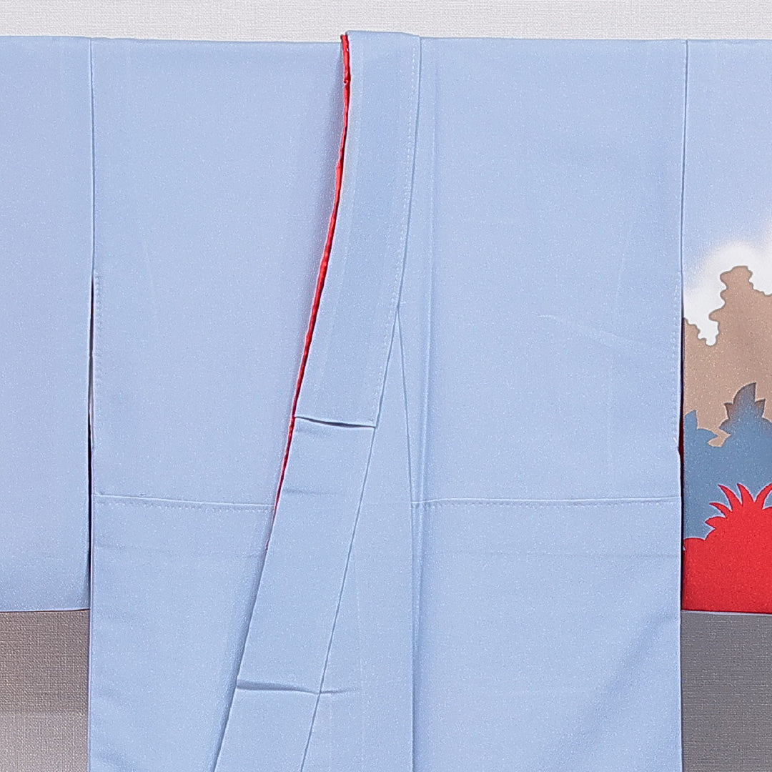 洗える着物 付下げ 袷 身丈159cm 裄丈65cm ポリエステル Bランク インフォーマル バチ衿 Mサイズ 山 水色系 HP 1218-16400