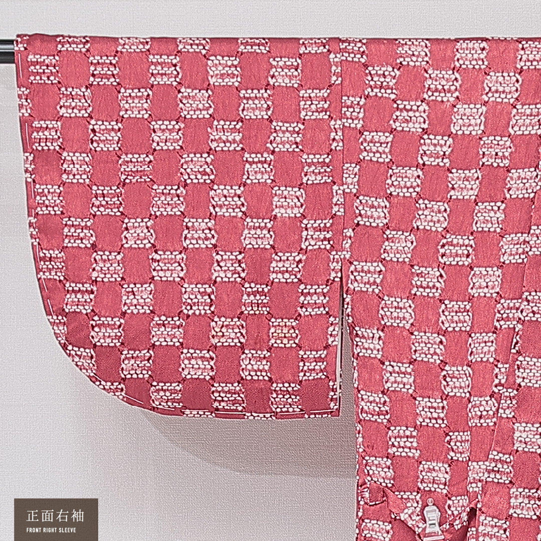道中着 袷 身丈72cm 裄丈62cm 正絹 Aランク Sサイズ カジュアル 創作柄 ピンク系 1264-15122