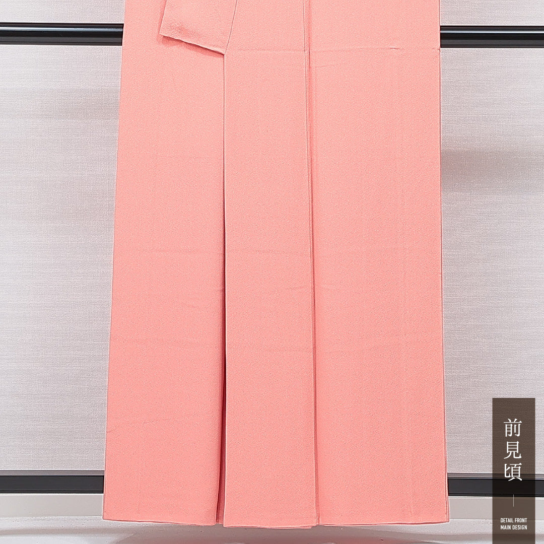 色無地 袷 身丈158cm 裄丈65cm 正絹 Aランク Mサイズ 広衿 一つ紋（剣菱） セミフォーマル 無地 朱系 1214-15652