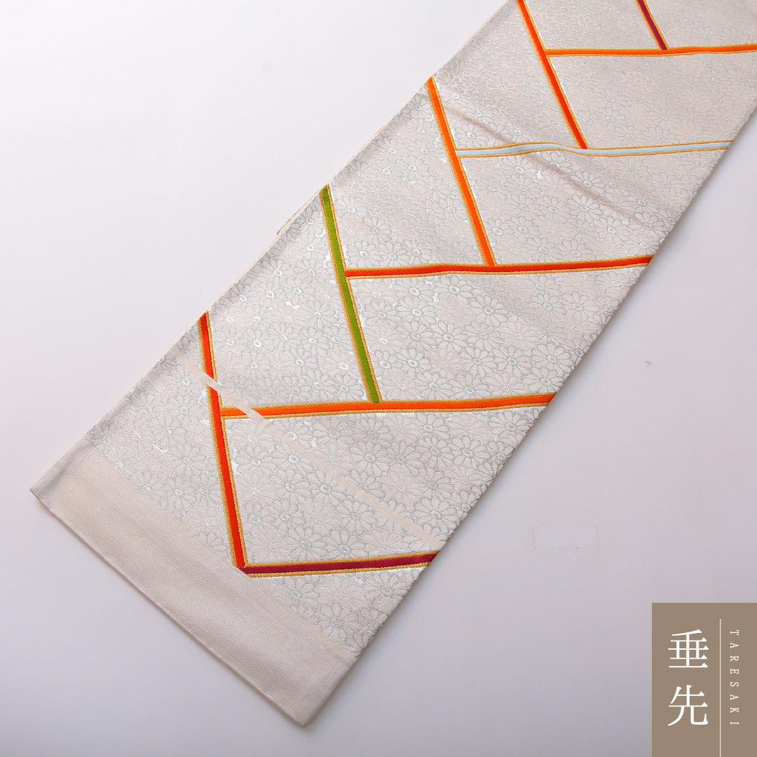 袋帯 帯丈450cm フォーマル 六通 Sランク 正絹 菊 銀系 1223-01980