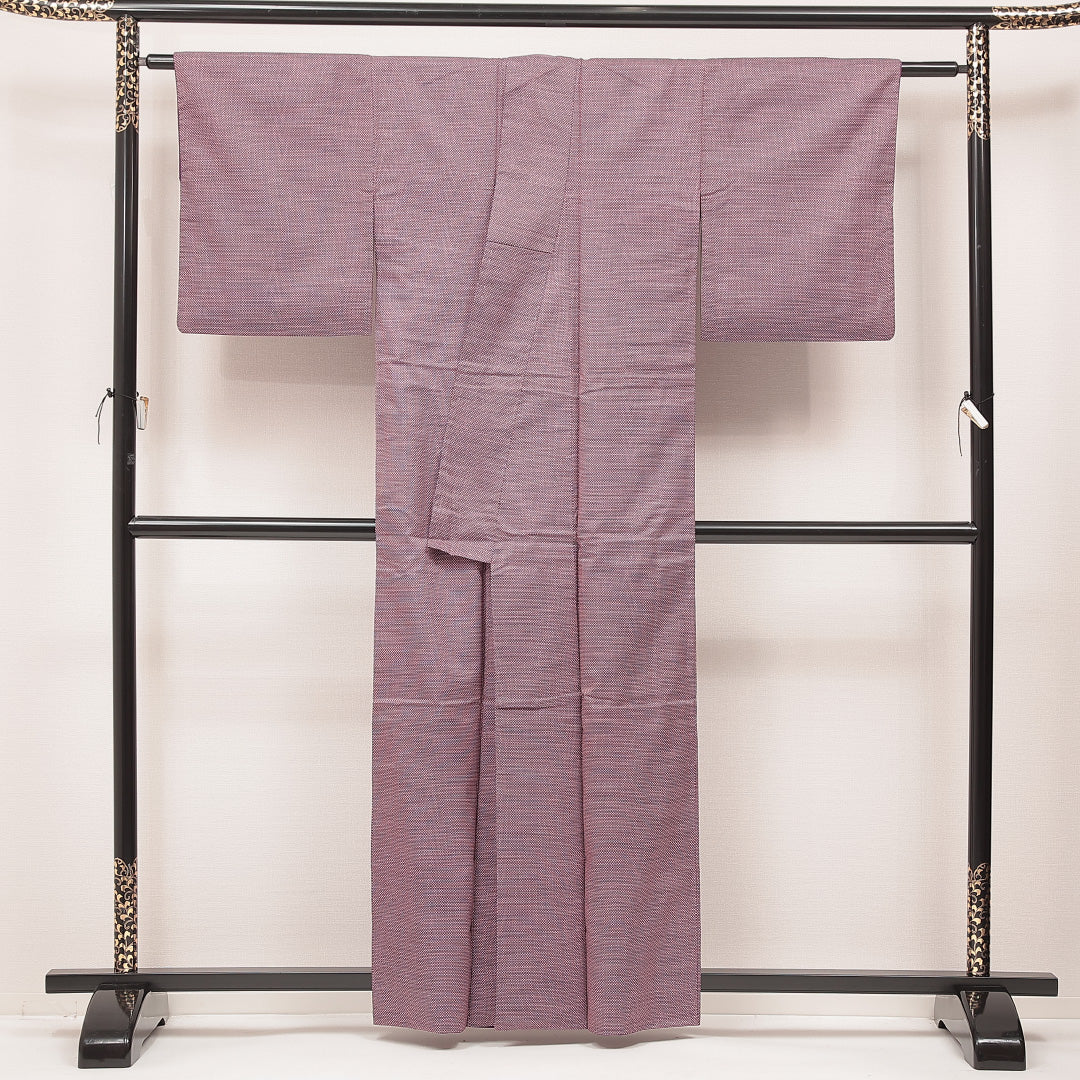 洗える着物 紬 袷 身丈159cm 裄丈62cm ポリエステル Sランク カジュアル 広衿 Mサイズ 抽象柄 紫系 RP 1223-16903