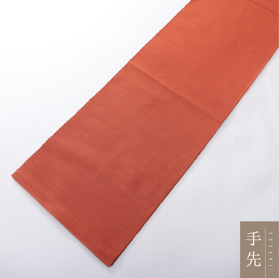 八寸名古屋帯（紬） 帯丈350cm カジュアル 開き仕立て ポイント柄 Aランク 正絹 菊 朱系 1224-03910