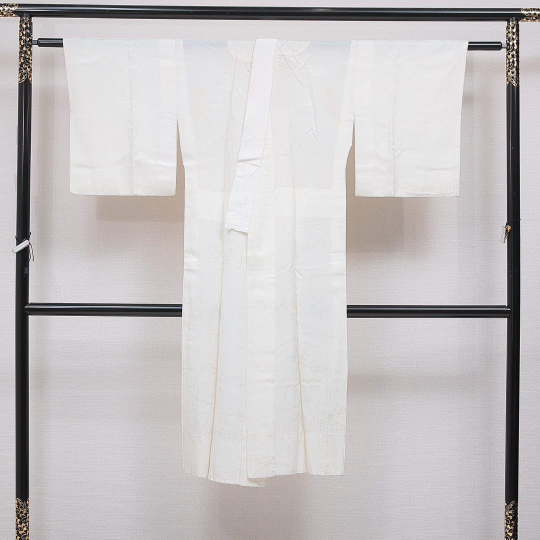 長襦袢 無双袖 身丈126cm 裄丈62cm 正絹 Cランク Mサイズ 古典柄 クリーム系 1229-16710