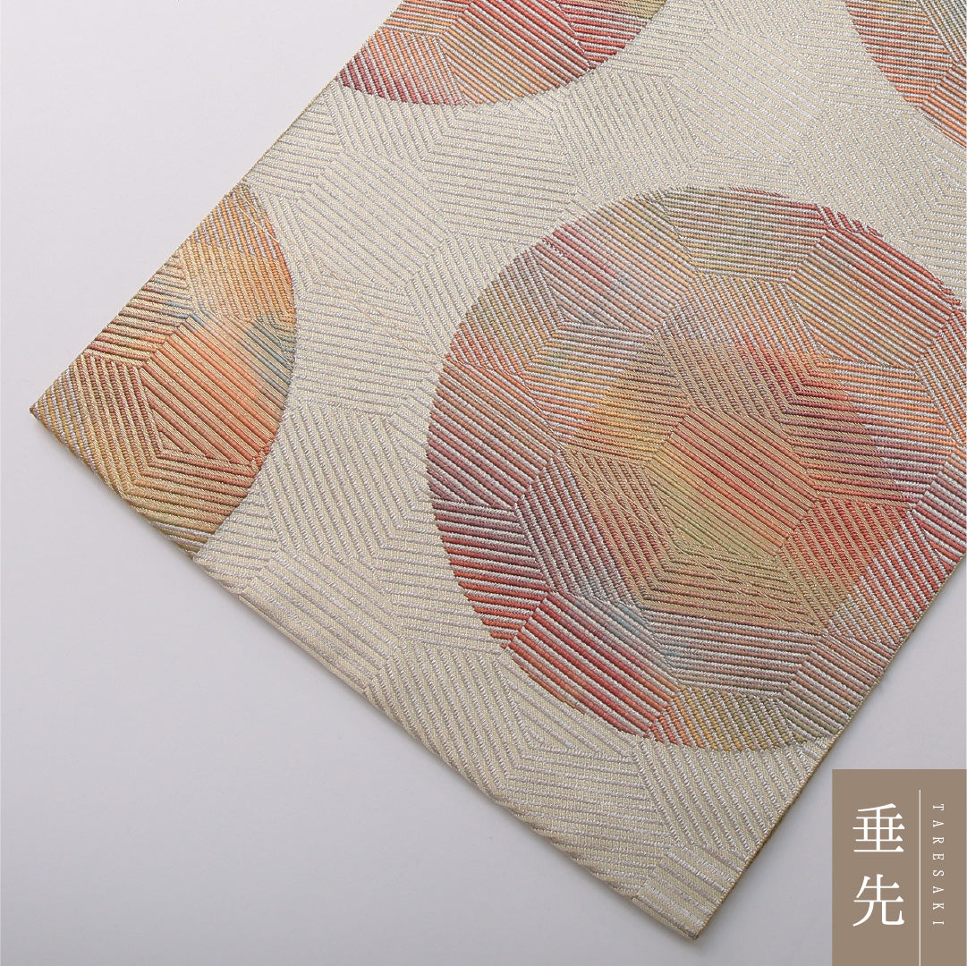 八寸名古屋帯 帯丈340cm カジュアル 開き仕立て 六通 帯芯なし Aランク 正絹 創作柄 クリーム系 1224-03505